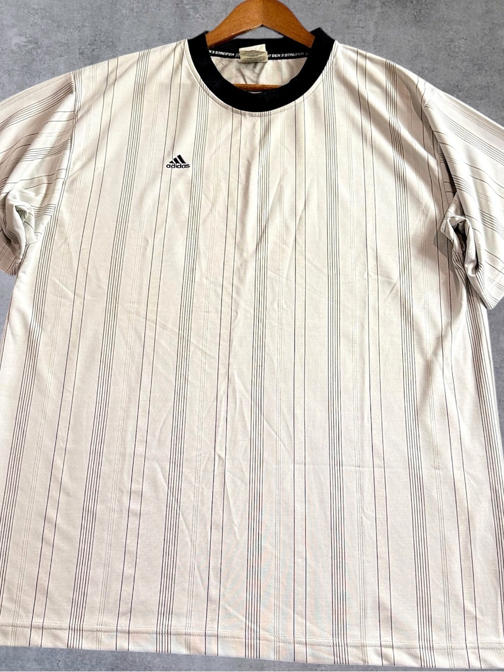 Adidas Mens XL Vintage 90s Striped Jersey Shirt White Black Soccer Y2K Logo Tee